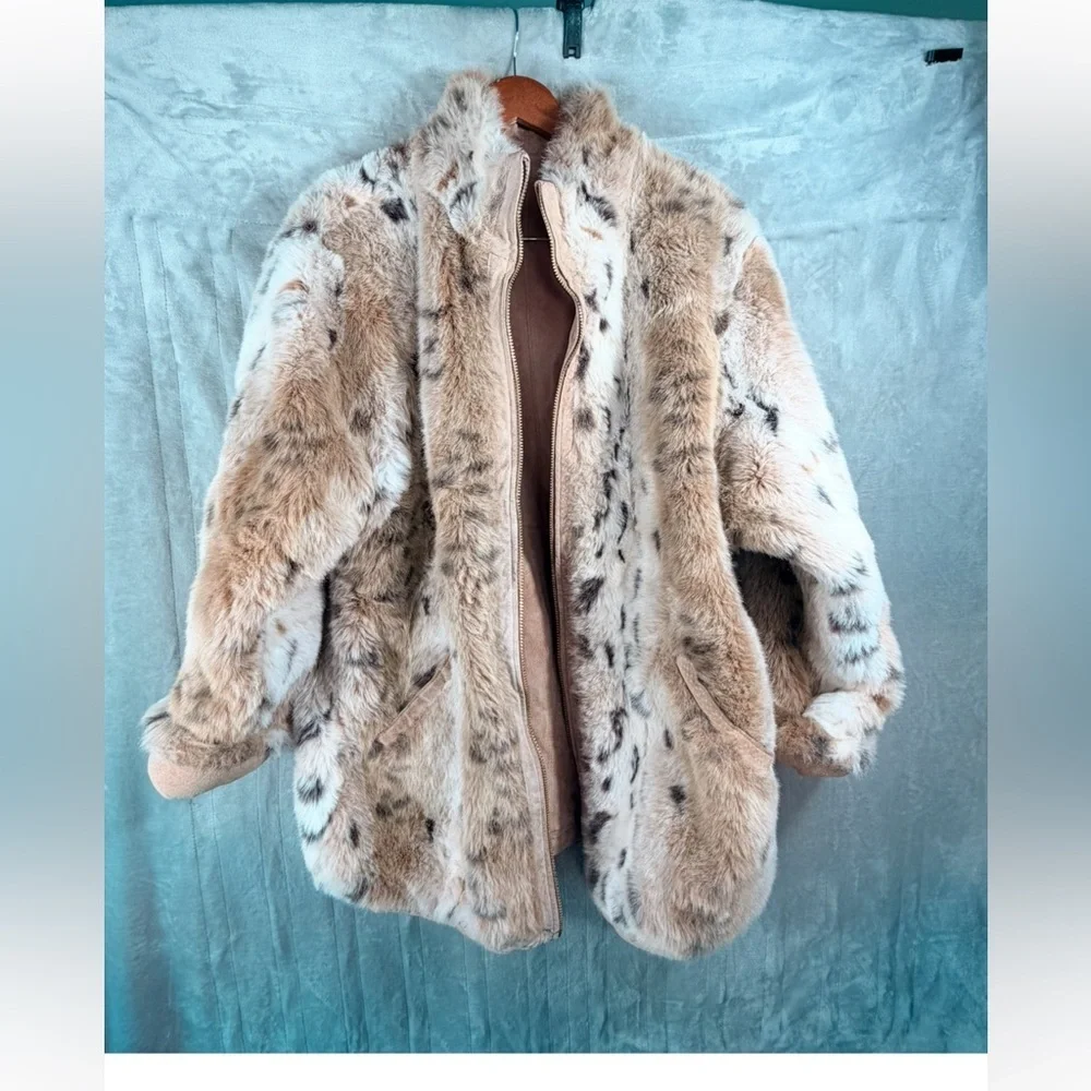 WINLIT New York Reversible Genuine Leather Faux Fur Coat Jacket Size M
